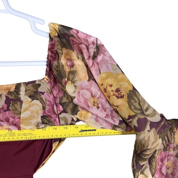 Showpo Women 6 Floral Mini Chiffon Cutout Dress Long Puff Sleeve Sweetheart Neck - Picture 11 of 16